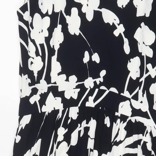 Hobbs Womens Black Floral Polyester A-Line Size 12 Collared Button