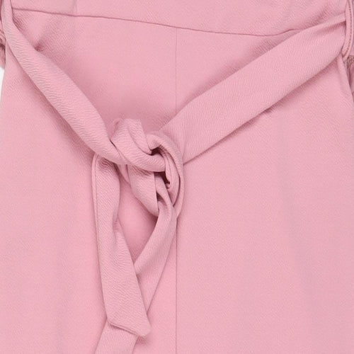 Boohoo Womens Pink Polyester Sheath Size 12 Crew Neck Pullover - Belted