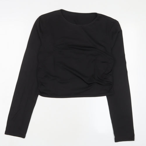 yozy Womens Black Polyester Cropped T-Shirt Size XL Crew Neck