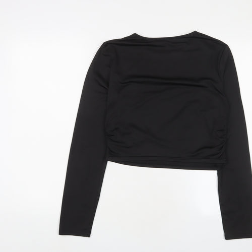 yozy Womens Black Polyester Cropped T-Shirt Size XL Crew Neck