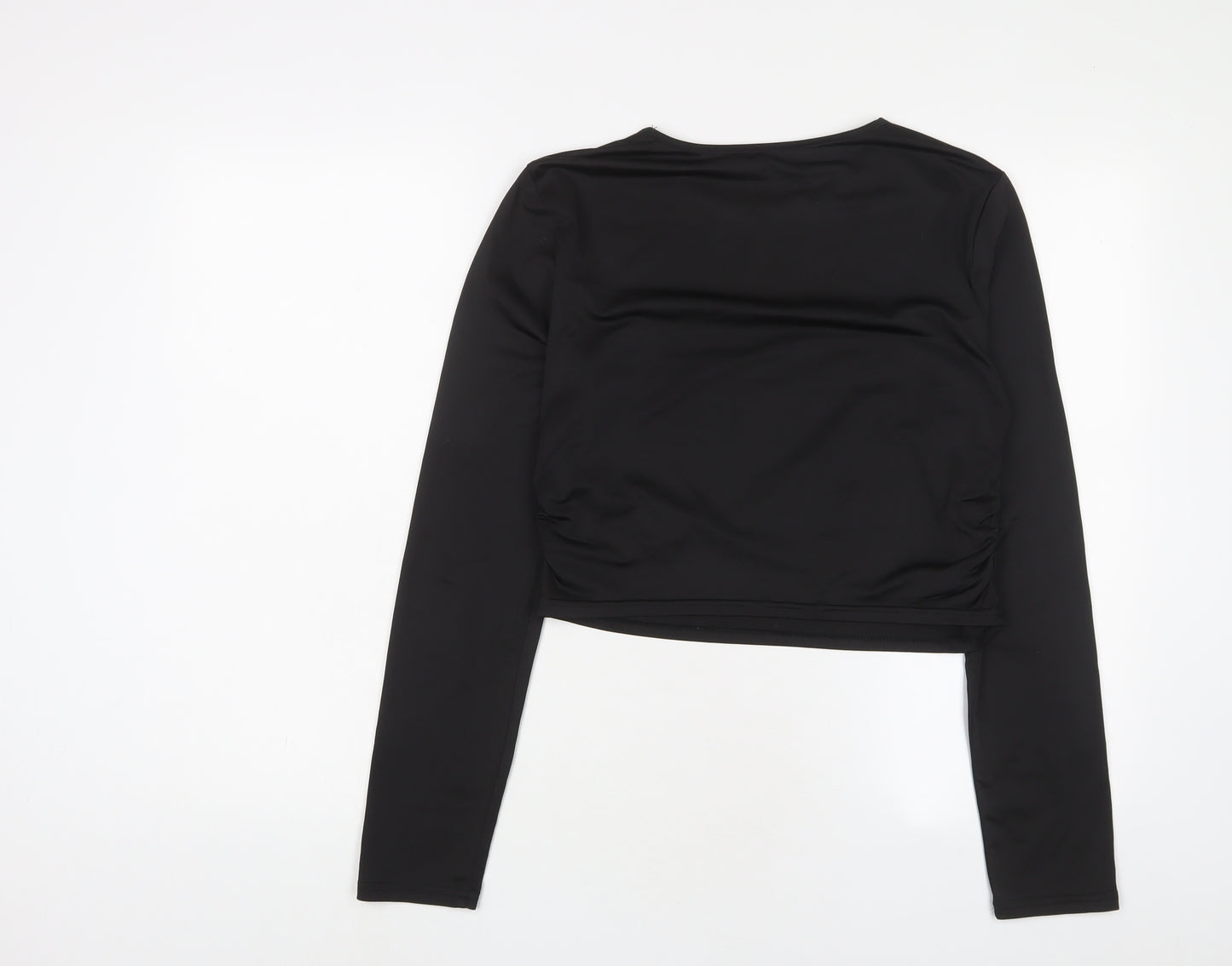 yozy Womens Black Polyester Cropped T-Shirt Size XL Crew Neck