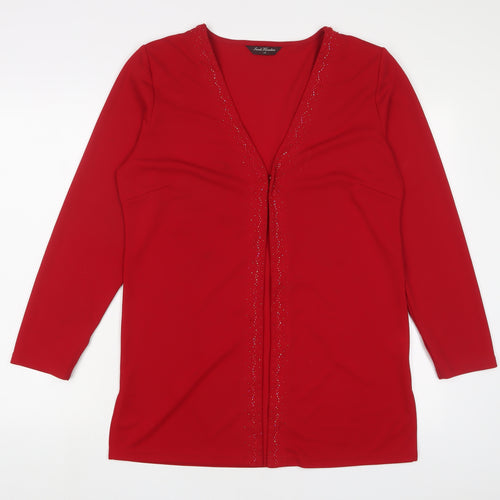 Sarah Hamilton Womens Red Jacket Blazer Size 14 Button - Beaded