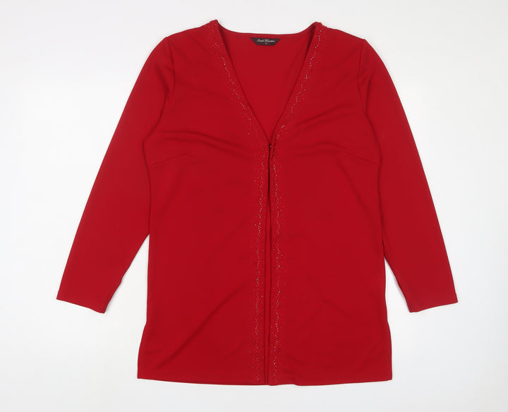Sarah Hamilton Womens Red Jacket Blazer Size 14 Button - Beaded