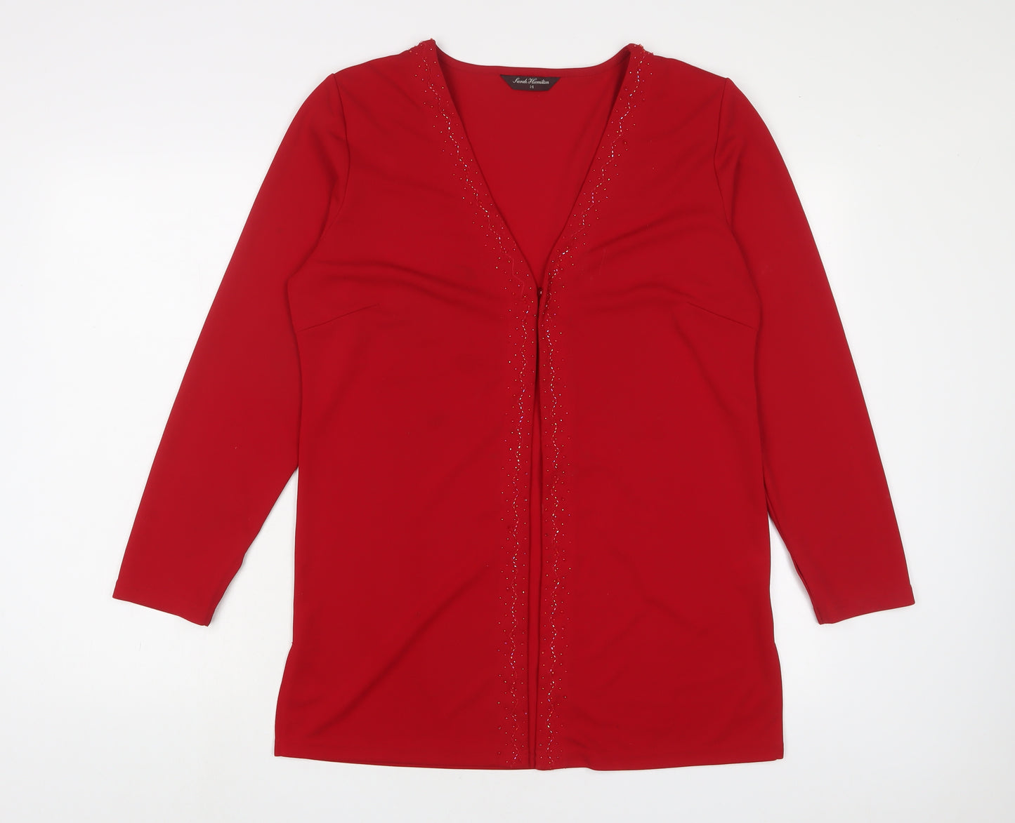 Sarah Hamilton Womens Red Jacket Blazer Size 14 Button - Beaded