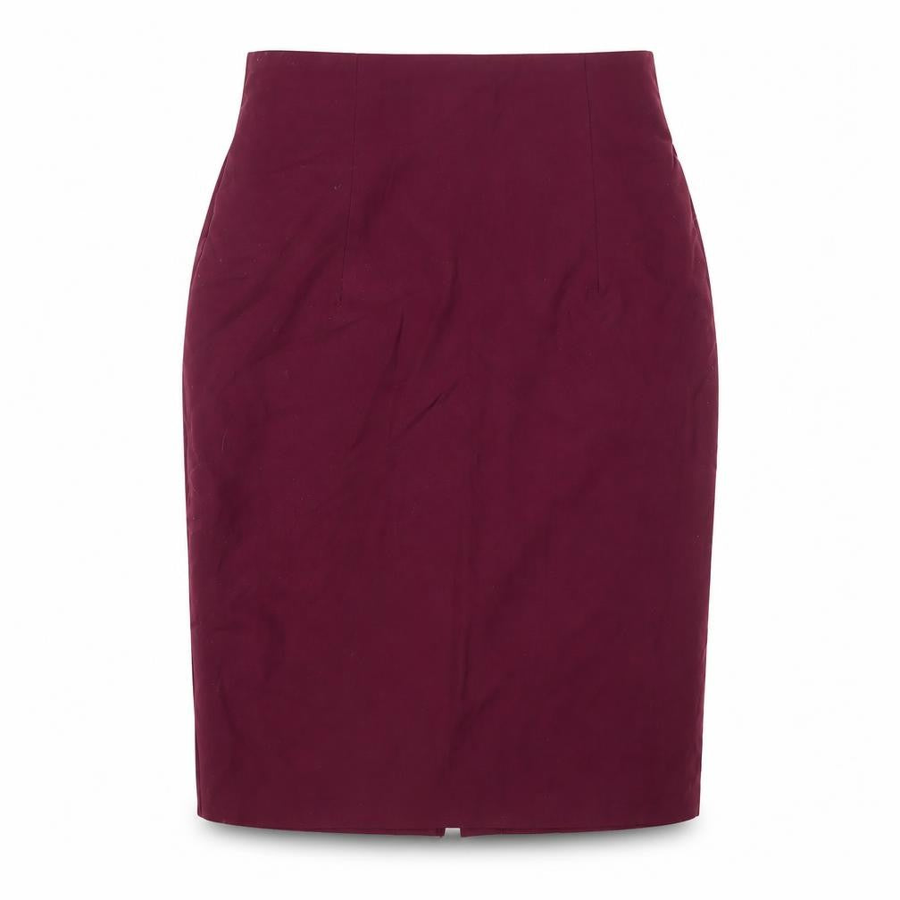 Front view of Freeman women’s purple polyester a-line skirt, size UK 14, zip