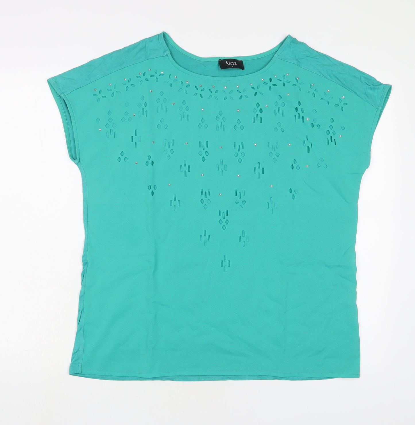 Klass Womens Green Polyester Basic T-Shirt Size M Collared