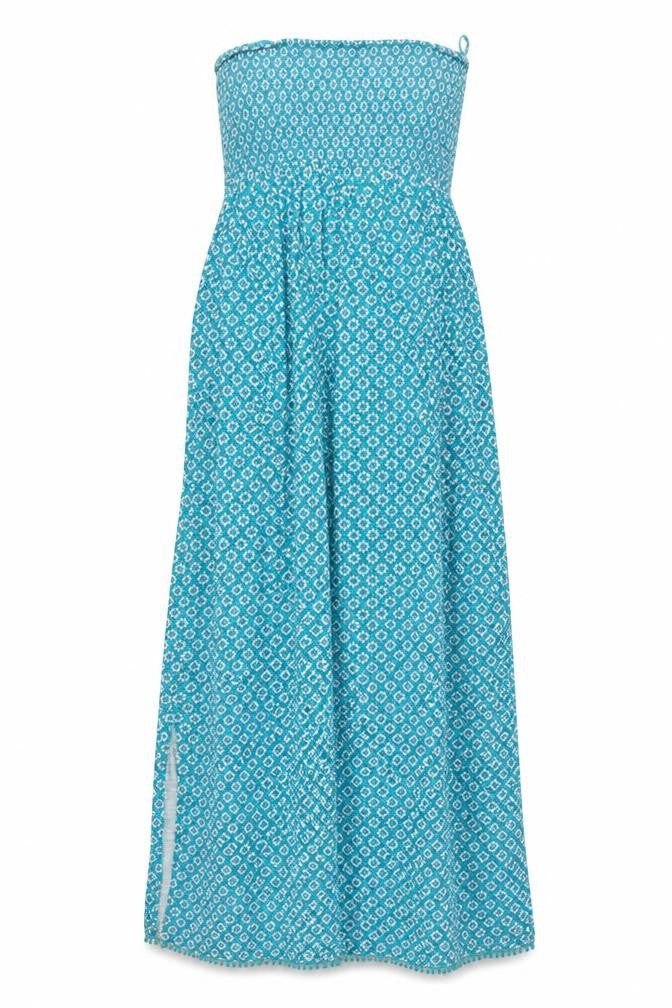 Front view of Next women’s blue fair isle cotton a-line, size UK 8, off the shoulder pullover