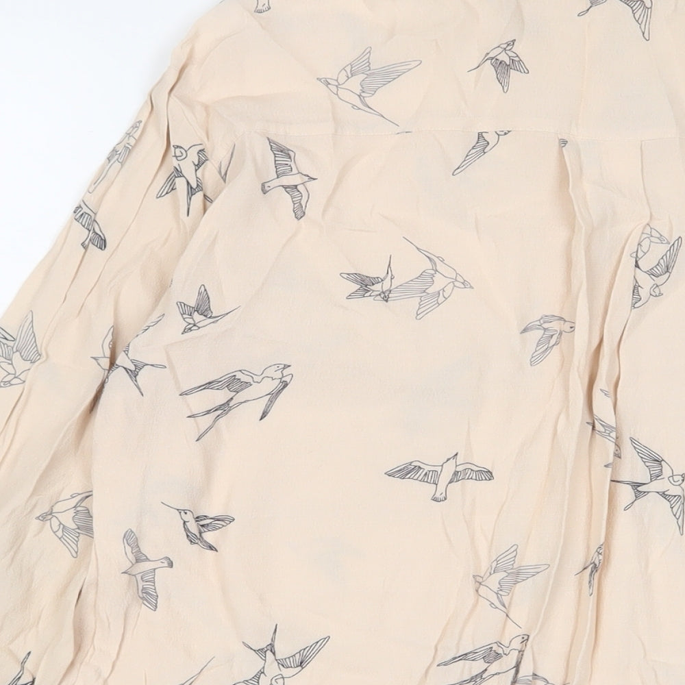 Zara Womens Beige Geometric Viscose Basic Button-Up Size XL Collared