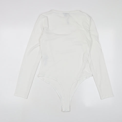 PRETTYLITTLETHING Womens White Polyester Bodysuit One-Piece Size 14 Snap