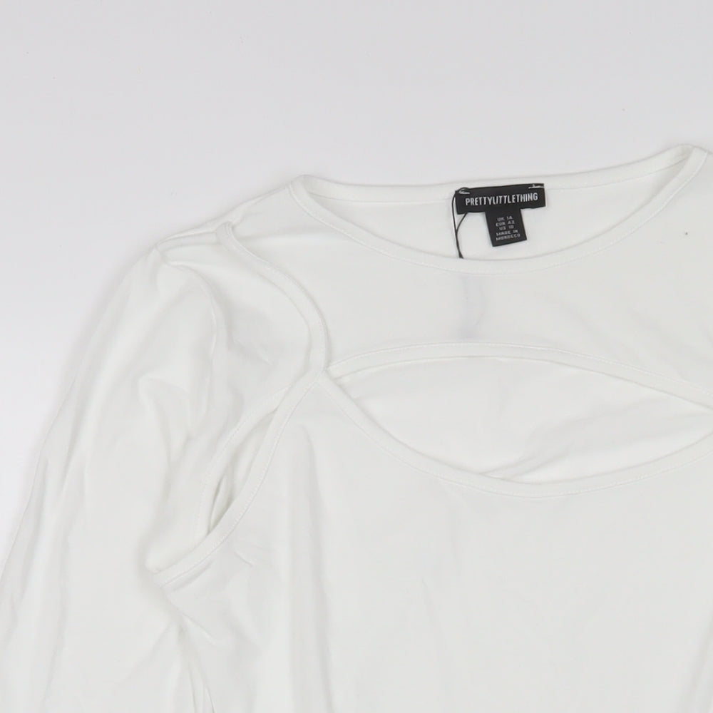 PRETTYLITTLETHING Womens White Polyester Bodysuit One-Piece Size 14 Snap