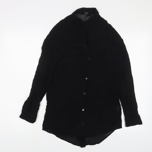 Bershka Womens Black Polyester Basic Button-Up Size S Collared