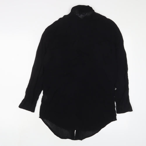 Bershka Womens Black Polyester Basic Button-Up Size S Collared