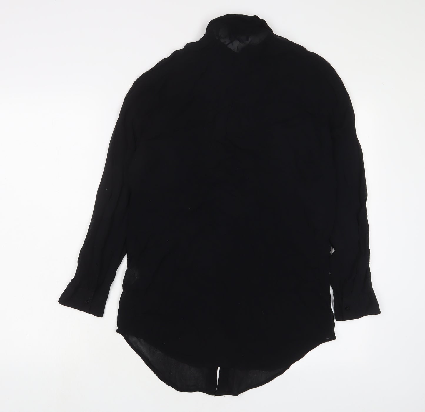Bershka Womens Black Polyester Basic Button-Up Size S Collared