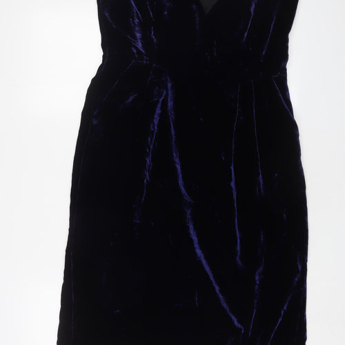 Limited Collection Womens Blue Polyester Sheath Size 14 V-Neck Zip