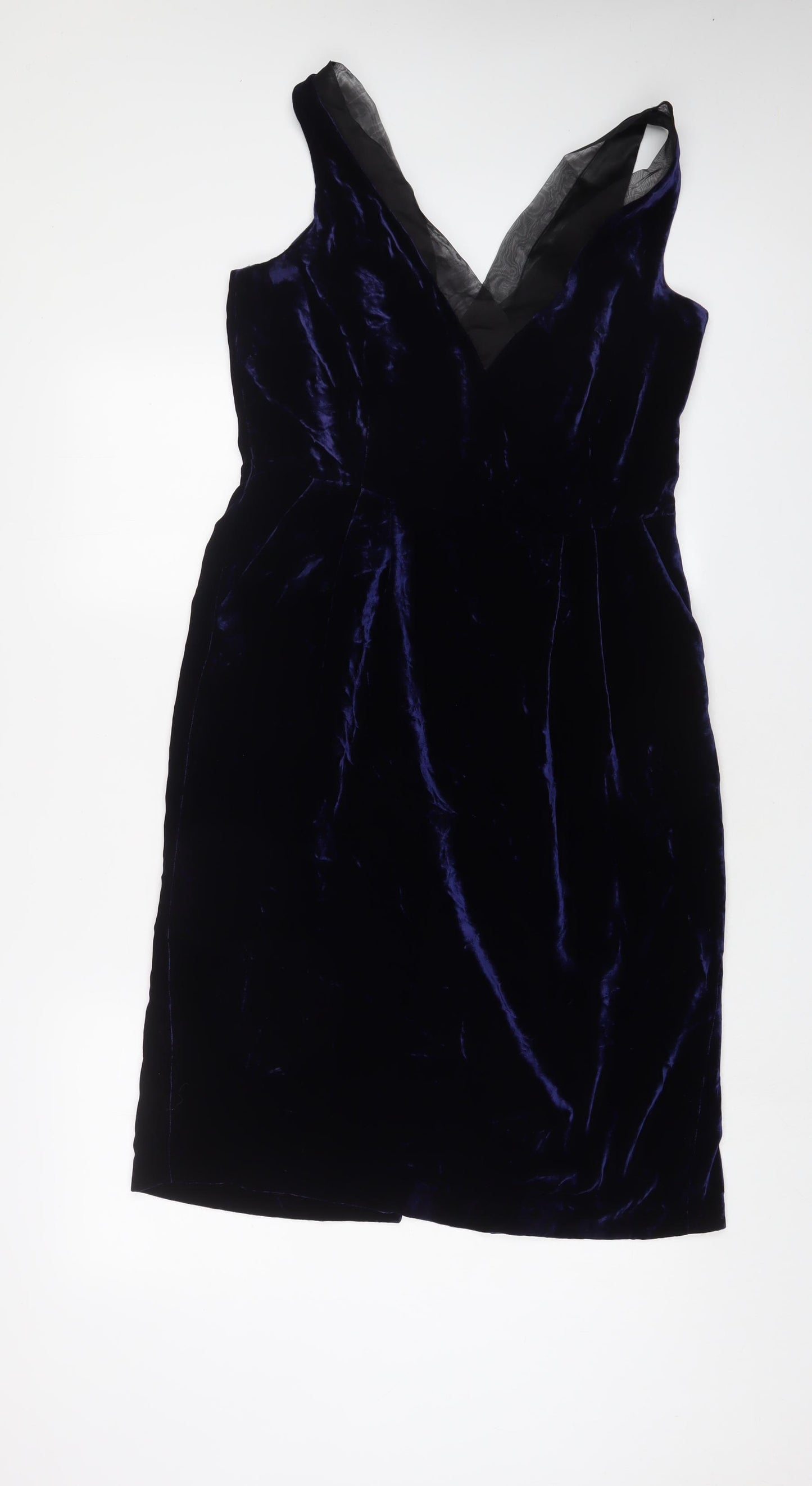 Limited Collection Womens Blue Polyester Sheath Size 14 V-Neck Zip