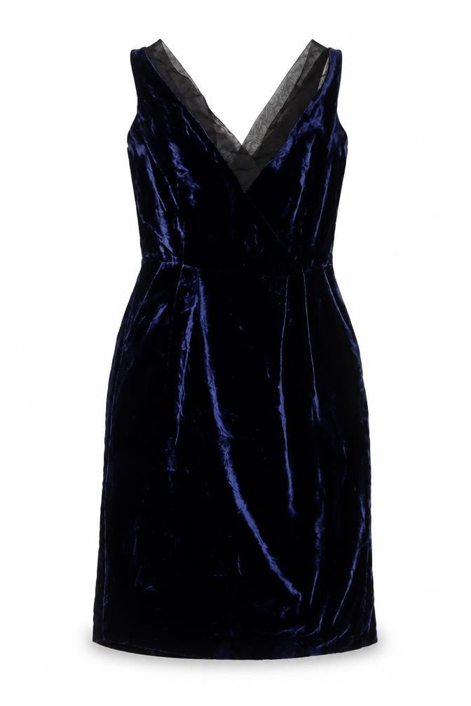 Front view of Limited Collection women’s blue polyester sheath, size UK 14, v-neck zip