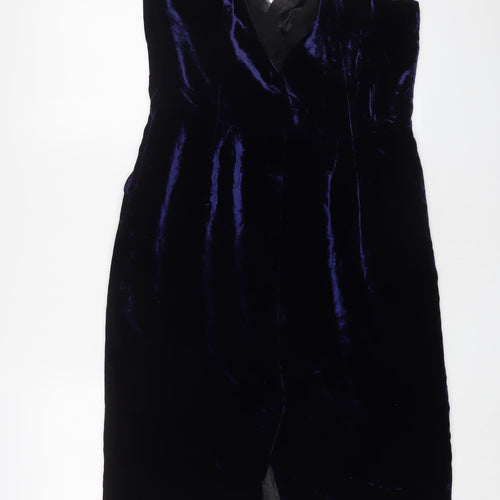 Limited Collection Womens Blue Polyester Sheath Size 14 V-Neck Zip