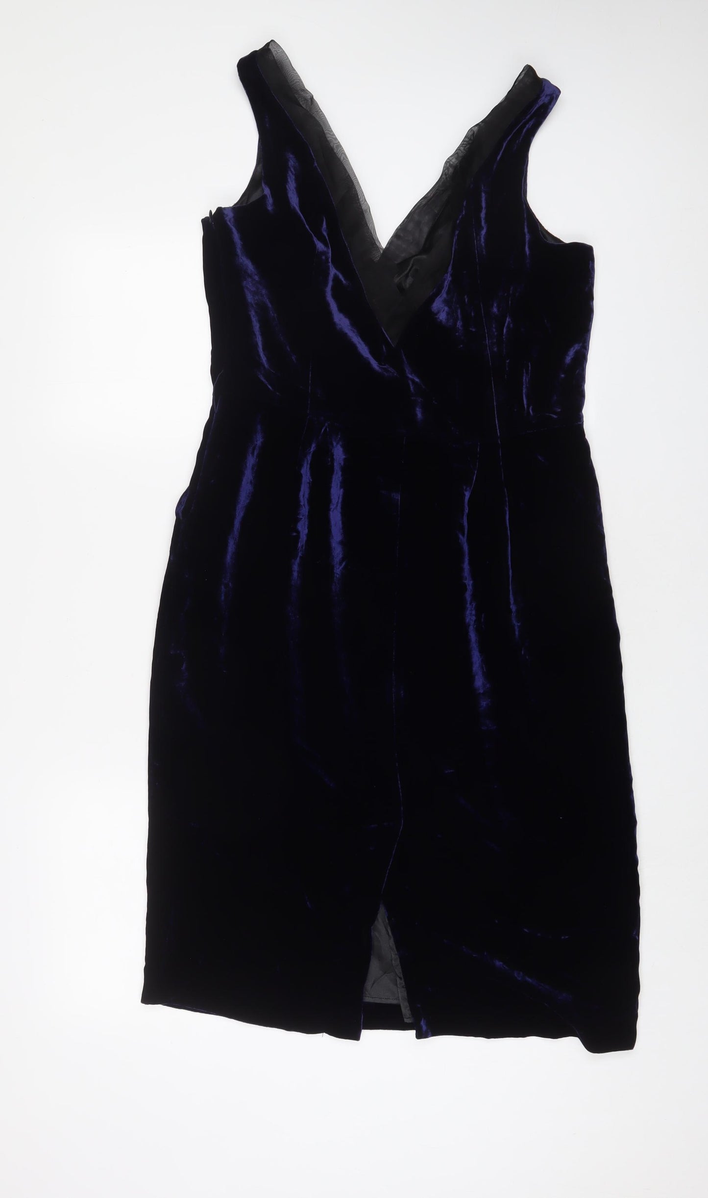 Limited Collection Womens Blue Polyester Sheath Size 14 V-Neck Zip