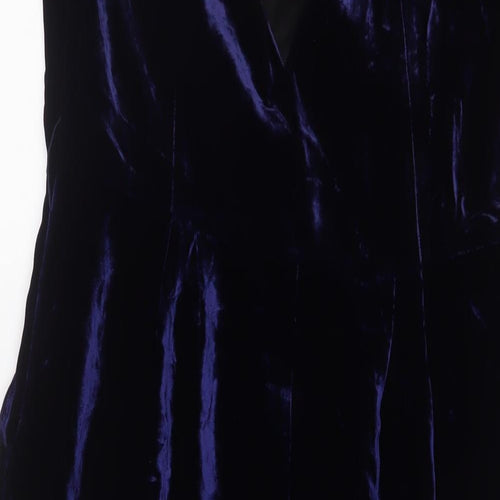 Limited Collection Womens Blue Polyester Sheath Size 14 V-Neck Zip