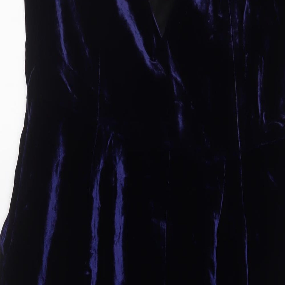 Limited Collection Womens Blue Polyester Sheath Size 14 V-Neck Zip