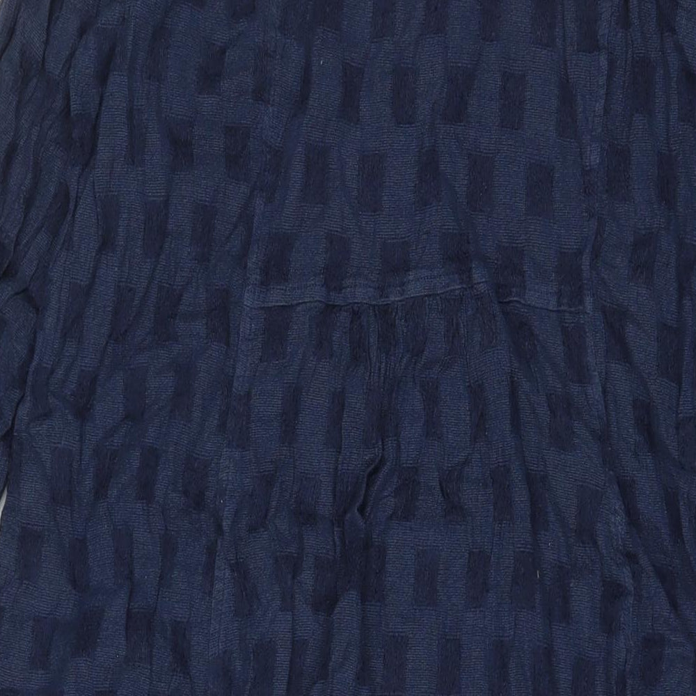 Sahara Womens Blue Linen A-Line Size M Scoop Neck Button