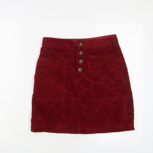 F&F Womens Red Cotton A-Line Skirt Size 6 Button