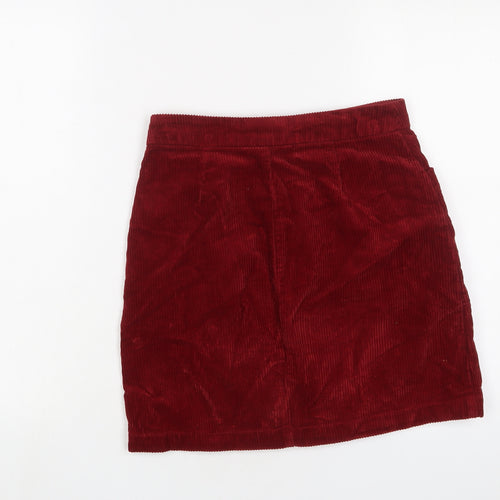 F&F Womens Red Cotton A-Line Skirt Size 6 Button