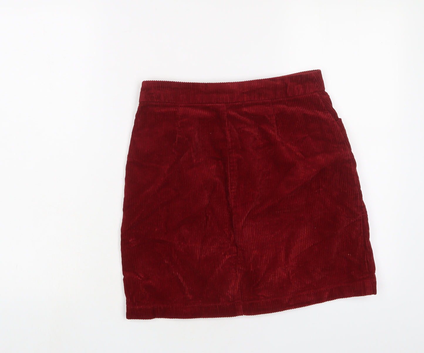 F&F Womens Red Cotton A-Line Skirt Size 6 Button