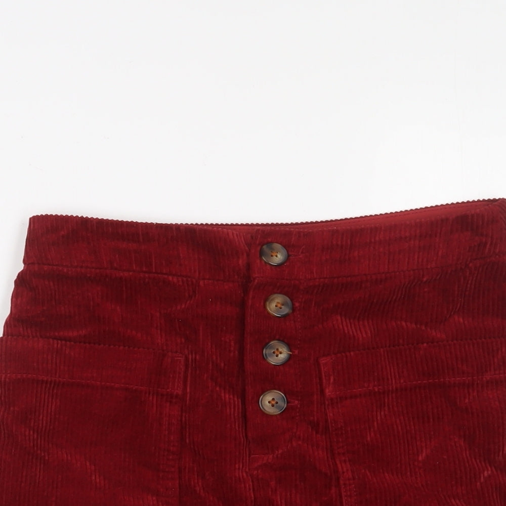 F&F Womens Red Cotton A-Line Skirt Size 6 Button