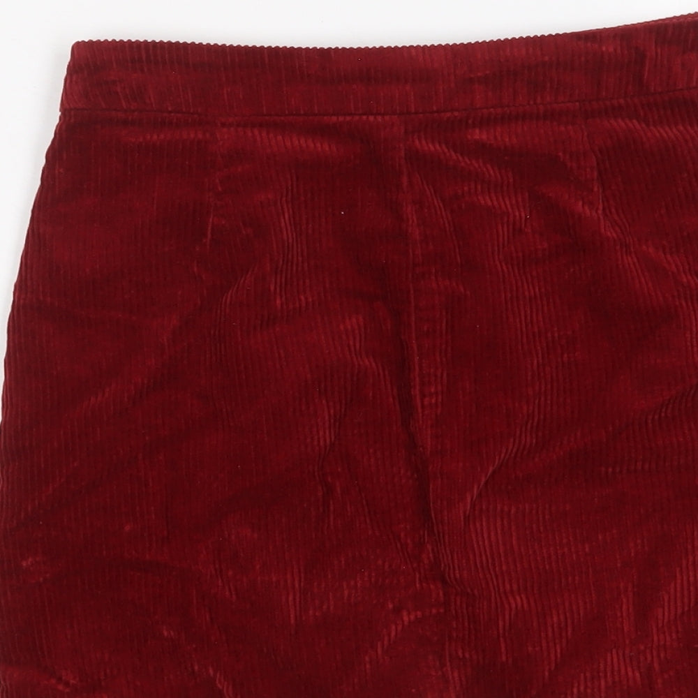 F&F Womens Red Cotton A-Line Skirt Size 6 Button