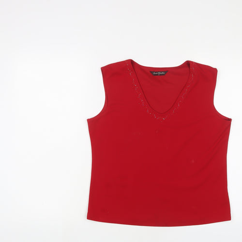 Sarah Hamilton Womens Red Polyester Basic Tank Size 16 V-Neck - Beaded