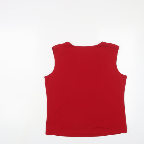 Sarah Hamilton Womens Red Polyester Basic Tank Size 16 V-Neck - Beaded
