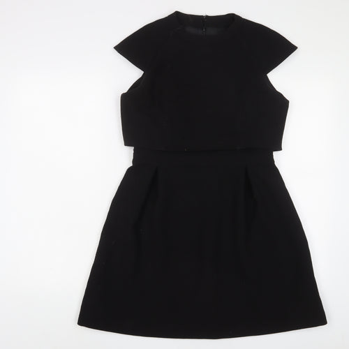 ASOS Womens Black Polyester A-Line Size 10 Crew Neck Zip