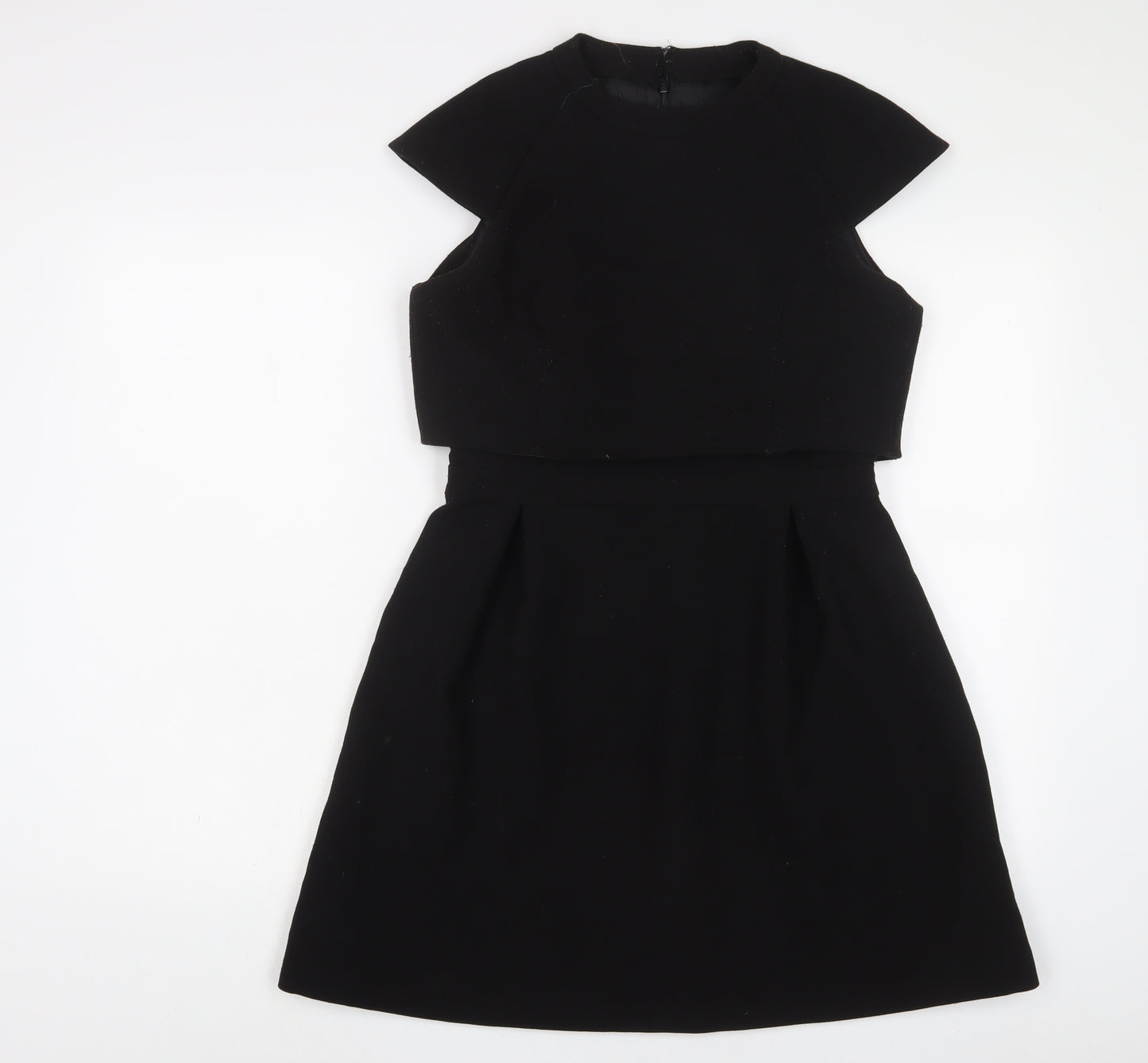 ASOS Womens Black Polyester A-Line Size 10 Crew Neck Zip