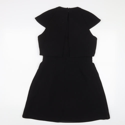 ASOS Womens Black Polyester A-Line Size 10 Crew Neck Zip