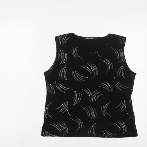 Reflections Womens Black Polyester Basic Tank Size M Crew Neck
