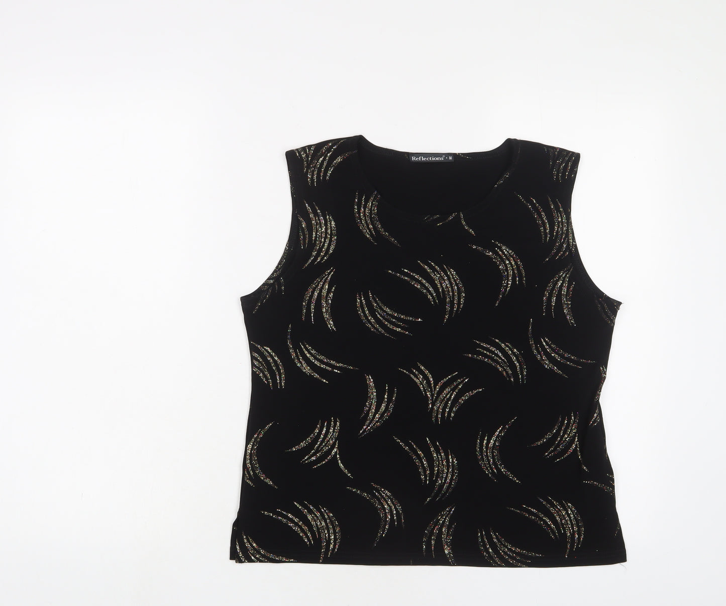 Reflections Womens Black Polyester Basic Tank Size M Crew Neck