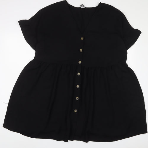 H&M Womens Black Polyester A-Line Size 18 V-Neck Button