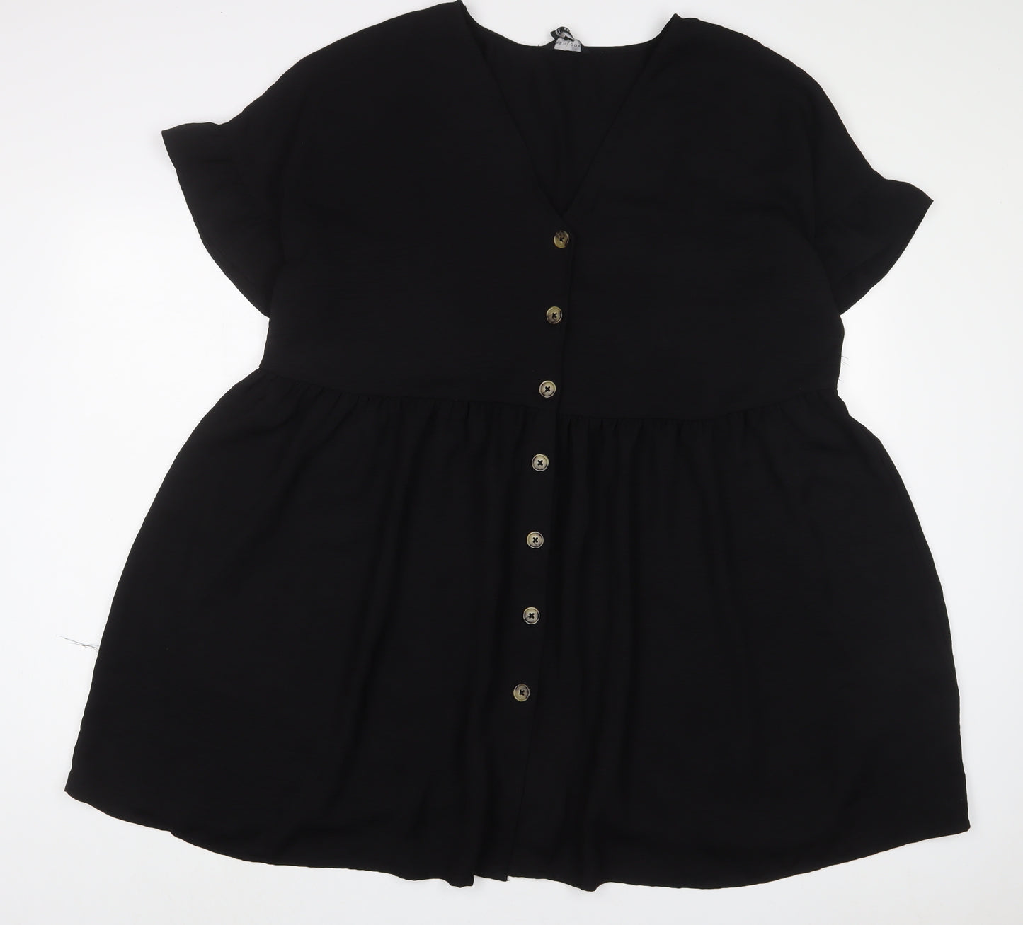 H&M Womens Black Polyester A-Line Size 18 V-Neck Button