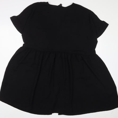 H&M Womens Black Polyester A-Line Size 18 V-Neck Button