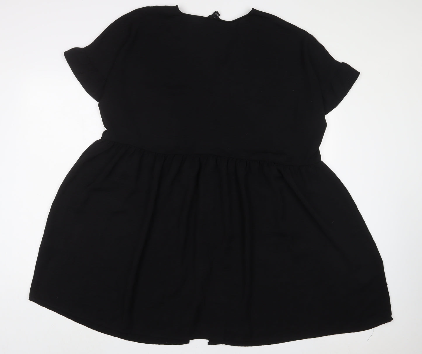 H&M Womens Black Polyester A-Line Size 18 V-Neck Button
