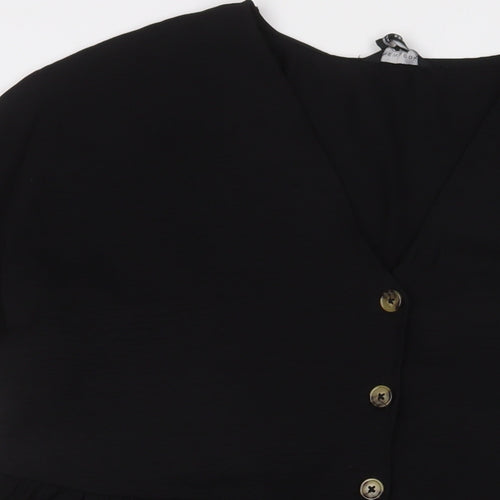 H&M Womens Black Polyester A-Line Size 18 V-Neck Button