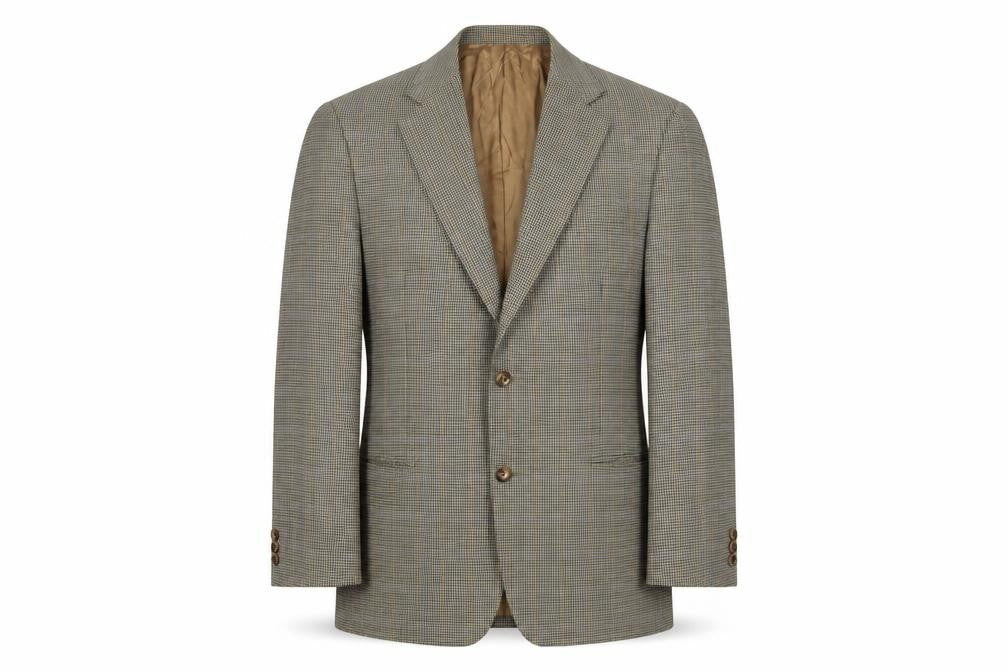 Front view of Marks & Spencer men’s brown plaid wool jacket suit jacket, size 42, regular
