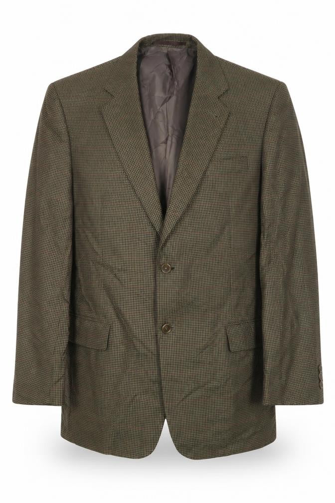Front view of Zantos men’s brown plaid polyester jacket suit jacket, size 40, regular