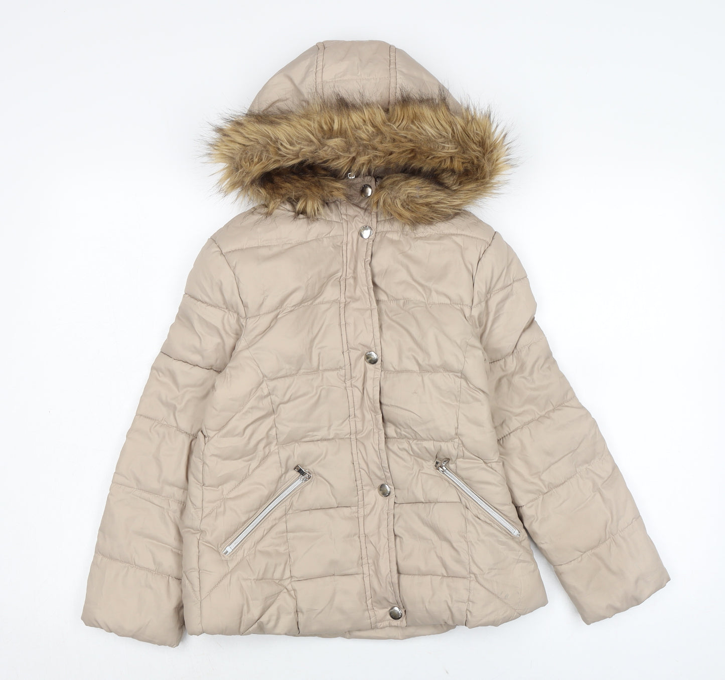 Zara Girls Beige Puffer Jacket Jacket Size 10-11 Years Zip