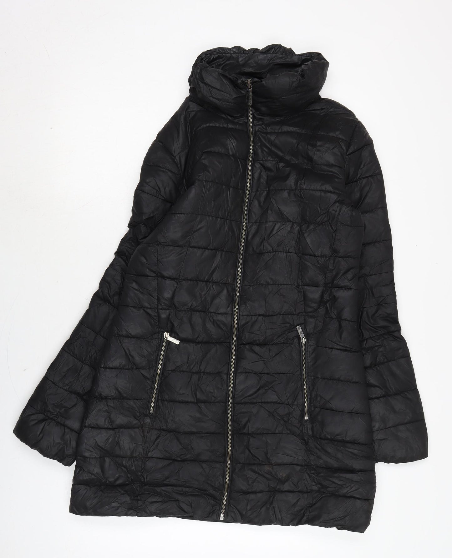 Calvin Klein Womens Black Quilted Coat Size S Zip