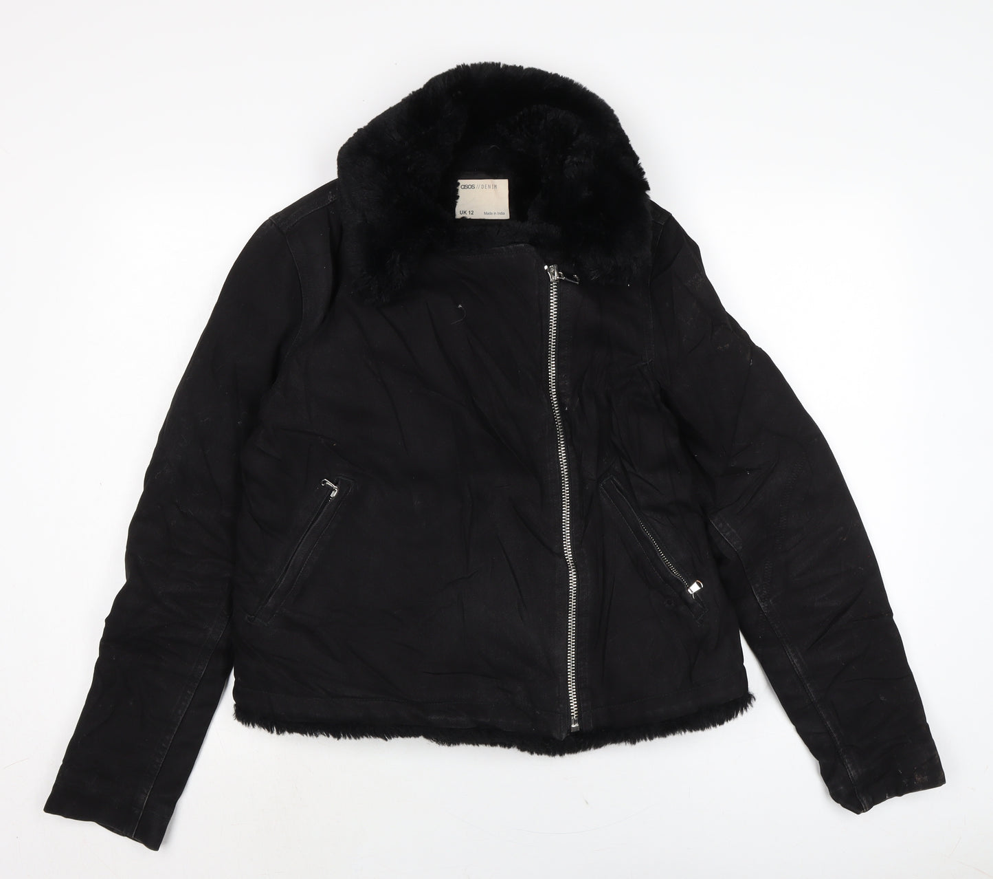 ASOS Womens Black Biker Jacket Size 12 Zip