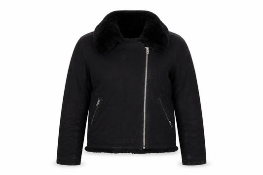Front view of ASOS women’s black biker jacket, size UK 12, zip