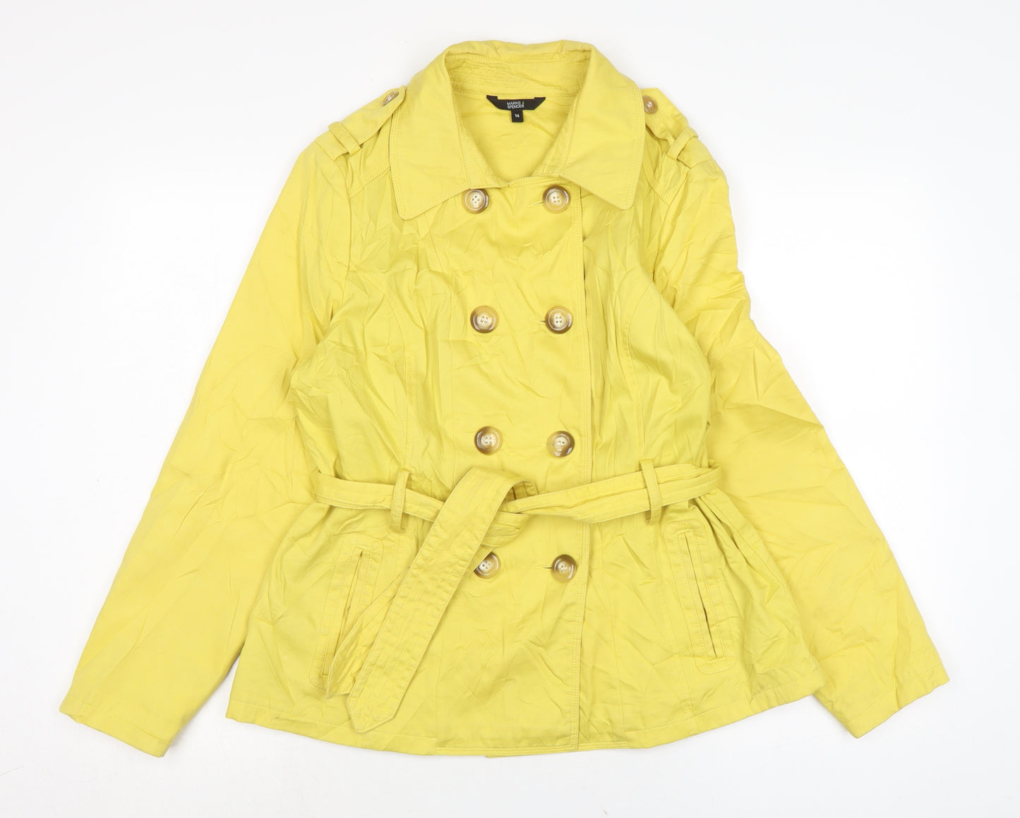 Marks and Spencer Womens Yellow Trench Coat Jacket Size 14 Button