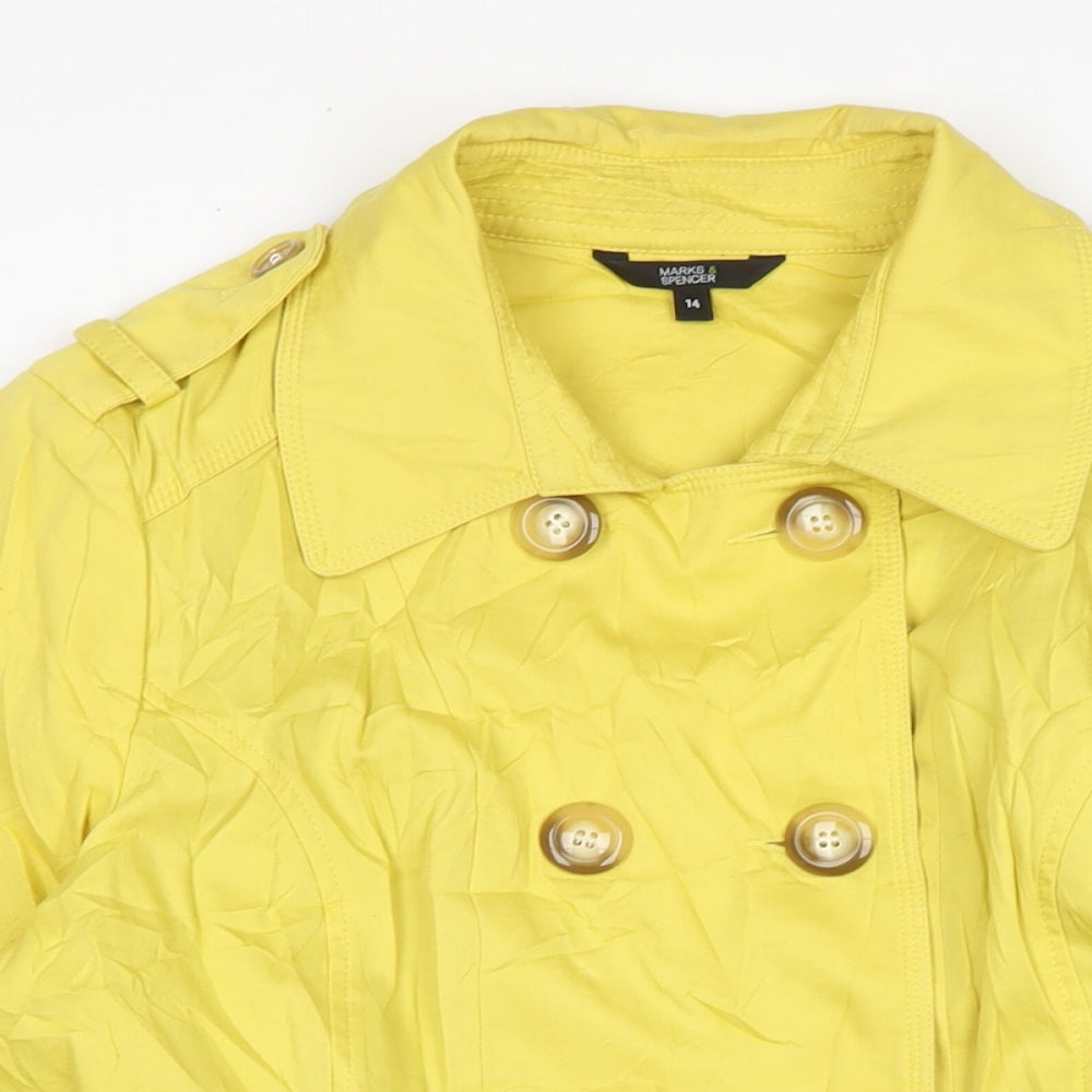 Marks and Spencer Womens Yellow Trench Coat Jacket Size 14 Button